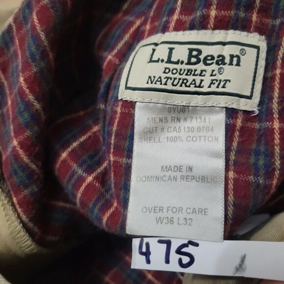 LL Bean Fleece Lined Pants Khaki Tan Pleated Front Pants Size 36x31 Mens - Picture 4 of 11